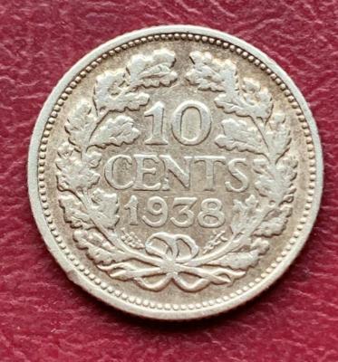 Нидерланды 10 центов 1938 год Вильгельмина серебро 165.jpg